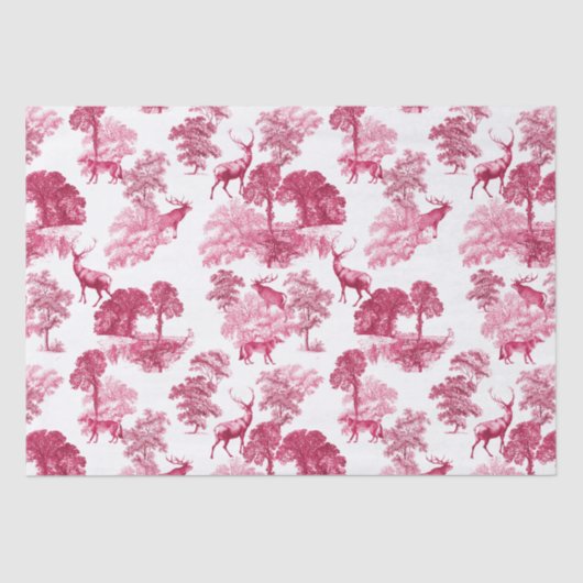 Elegant Roze Deer Fox Toile Woodland Tissuepapier (Voorkant)