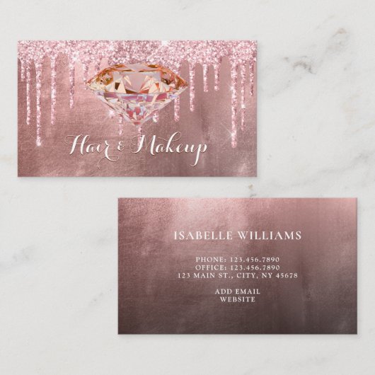Elegant Roze Diamond Glitter Drift Beauty Industry Visitekaartje (Voorkant / Achterkant)