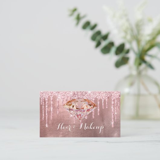 Elegant Roze Diamond Glitter Drift Beauty Industry Visitekaartje (Staand voorkant)