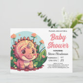 Elegant roze dinosaurus meisje Baby shower Kaart (Staand voorkant)