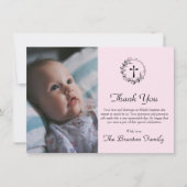 Elegant Roze Doop Baby Foto Dank u kaart (Voorkant)