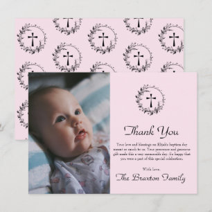 Elegant Roze Doop Baby Foto Dank u kaart