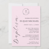 Elegant Roze Doopkruis Krans Uitnodiging (Voorkant)