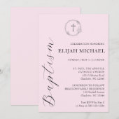 Elegant Roze Doopkruis Krans Uitnodiging (Voorkant / Achterkant)