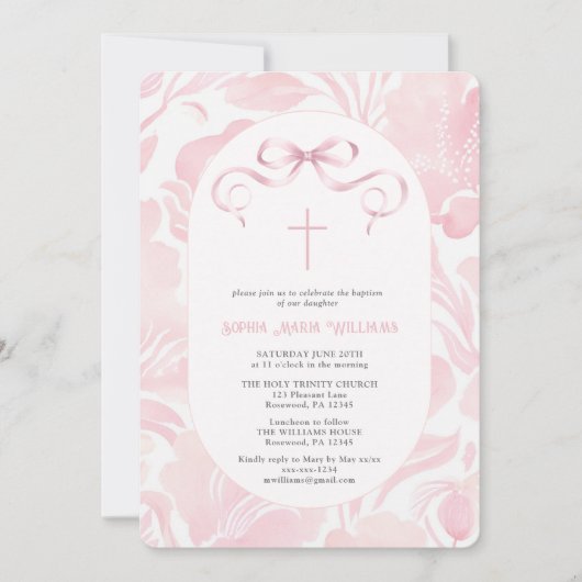 Elegant roze doopsel kaart (Voorkant)