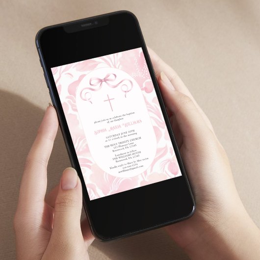 Elegant roze doopsel kaart