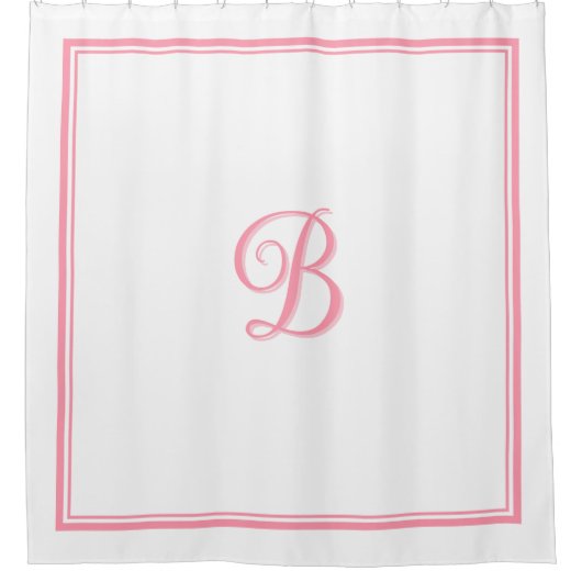 Elegant roze Double Border Script Monogram Douchegordijn (Voorkant)