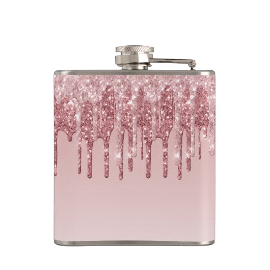 Elegant roze druppelaar faux glitter monogram heupfles (Achterkant)