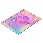 Elegant roze eenhoorn druppelend glitter monogram notitieboek (Linkerzijde)