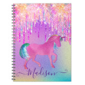 Elegant roze eenhoorn druppelend glitter monogram notitieboek (Voorkant)