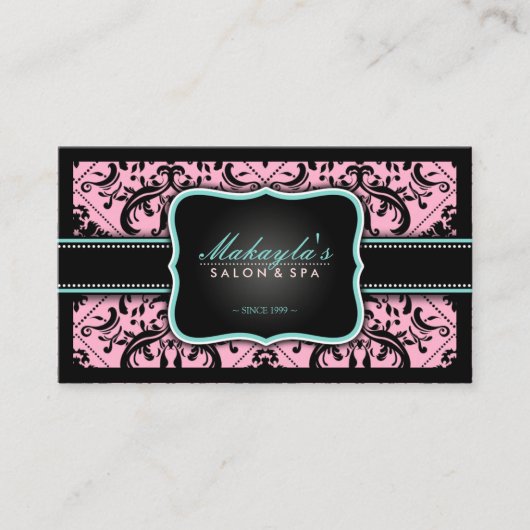 Elegant Roze en Black  Damask Afsprakenkaartje (Voorkant)