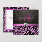 Elegant roze en Black Damask Wedding Invites Kaart (Voorkant / Achterkant)