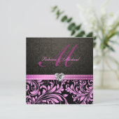 Elegant roze en Black Damask Wedding Invites Kaart (Staand voorkant)