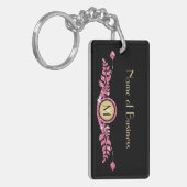 Elegant Roze en Black Faux Glitz Floral Monogram Sleutelhanger (Voorkant Links)
