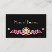 Elegant Roze en Black Faux Glitz Floral Monogram Visitekaartje (Voorkant)
