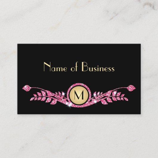 Elegant Roze en Black Faux Glitz Floral Monogram Visitekaartje (Voorkant)