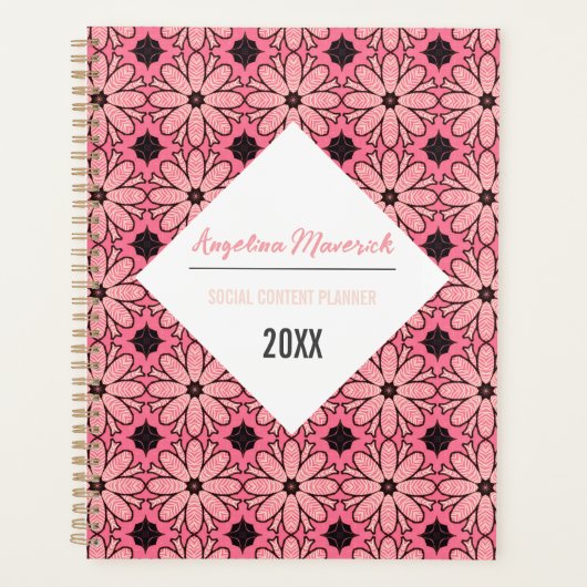 Elegant roze en Black Flowers Pattern Planner (Voorkant)