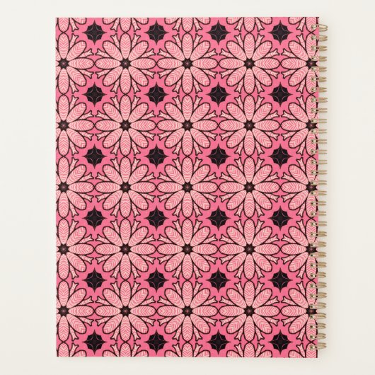 Elegant roze en Black Flowers Pattern Planner (Achterkant)