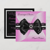 Elegant roze en Black Invite with Diamond Bow Kaart (Voorkant / Achterkant)