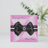 Elegant roze en Black Invite with Diamond Bow Kaart (Staand voorkant)