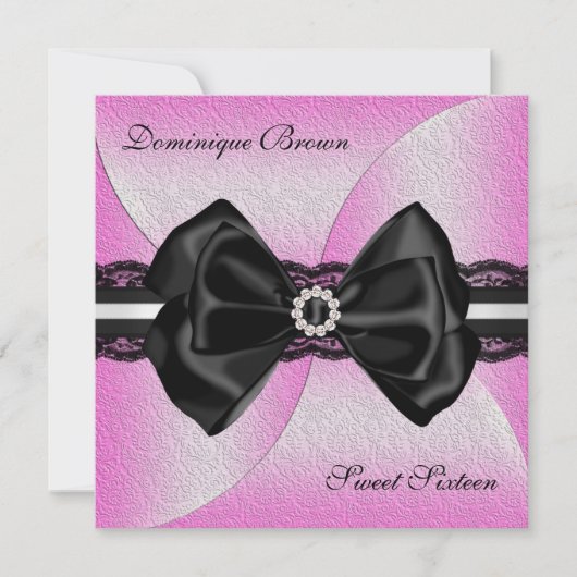 Elegant roze en Black Invite with Diamond Bow Kaart (Voorkant)