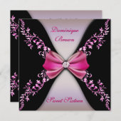 Elegant roze en Black Invite with Diamond Bow Kaart (Voorkant / Achterkant)