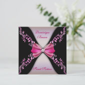 Elegant roze en Black Invite with Diamond Bow Kaart (Staand voorkant)
