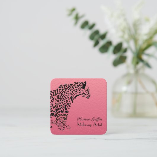 Elegant roze en Black Jaguar make-up Vierkante Visitekaartje (Staand voorkant)