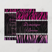 Elegant Roze en Black Jeweled Zebra Invite Kaart (Voorkant / Achterkant)