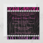 Elegant Roze en Black Jeweled Zebra Invite Kaart (Achterkant)