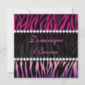 Elegant Roze en Black Jeweled Zebra Invite Kaart (Voorkant)