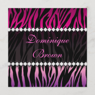 Elegant Roze en Black Jeweled Zebra Invite Kaart