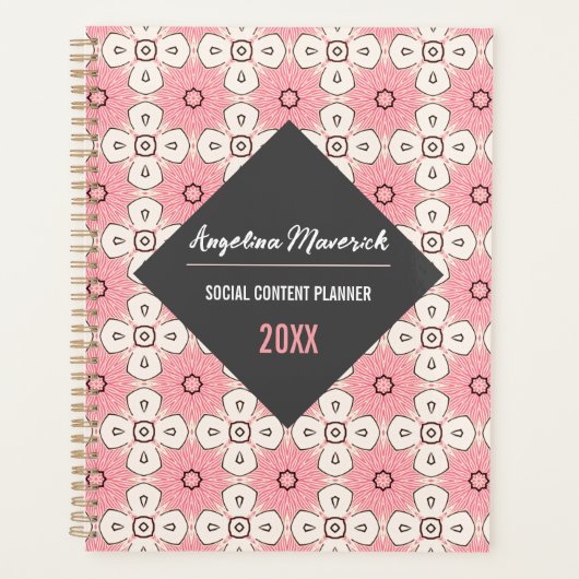 Elegant roze en Black Pattern Sociale Inhoud Planner (Voorkant)