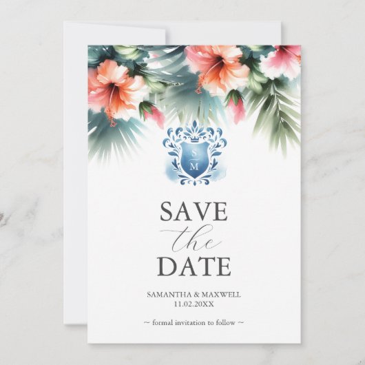 Elegant Roze en Blauw Bloemen Save The Date Cards (Voorkant)