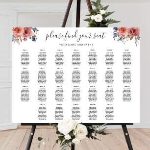 Elegant Roze en Blauw Bloemen Zitkaart Teken Poster