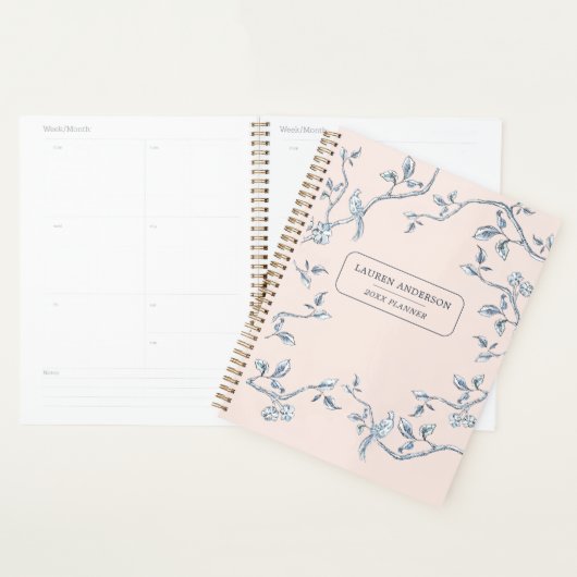 Elegant roze en blauw Frans toile Planner (Display)