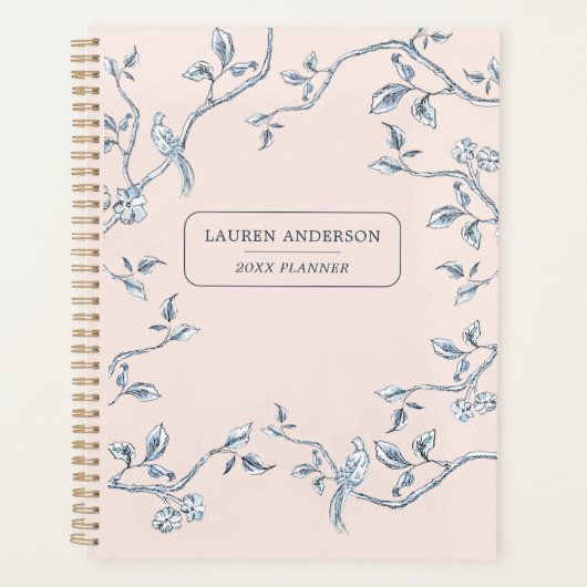 Elegant roze en blauw Frans toile Planner (Voorkant)