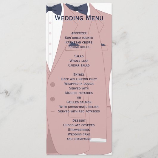 Elegant roze en blauw gay bruiloft menu (Voorkant)