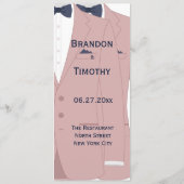 Elegant roze en blauw gay bruiloft menu (Achterkant)