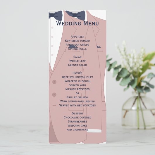 Elegant roze en blauw gay bruiloft menu (Staand voorkant)