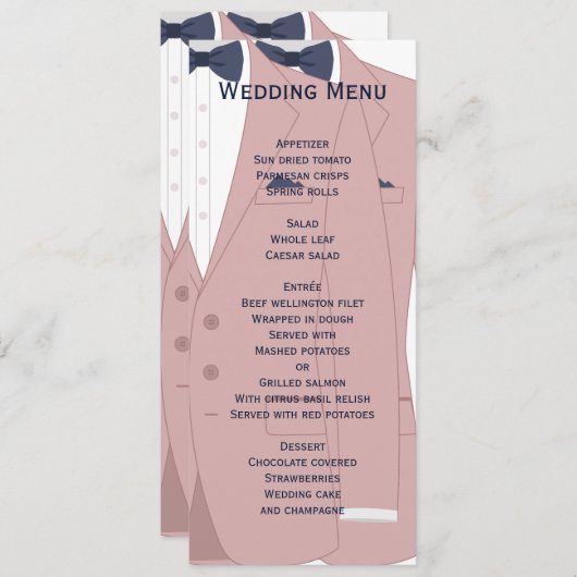 Elegant roze en blauw gay bruiloft menu (Voorkant / Achterkant)