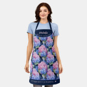 Elegant roze en blauw hortensia patroon schort (Gedragen)