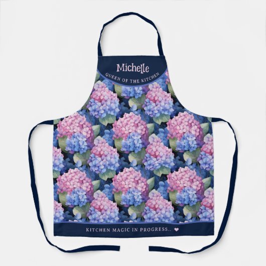 Elegant roze en blauw hortensia patroon schort (Voorkant)