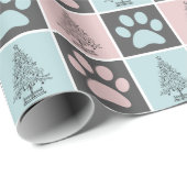 Elegant Roze en Blauw Kerst Paw print Patroon Cadeaupapier (Rol Hoek)