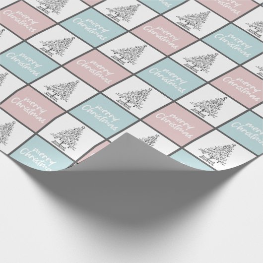 Elegant Roze en Blauw Kerstmispatroon Cadeaupapier (Hoek)