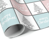 Elegant Roze en Blauw Kerstmispatroon Cadeaupapier (Rol Hoek)