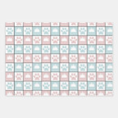 Elegant roze en blauw paw printkerstpatroon inpakpapier vel (Voorkant 2)