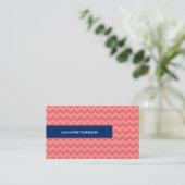 Elegant roze en blauw retro chevron patroon visitekaartje (Staand voorkant)