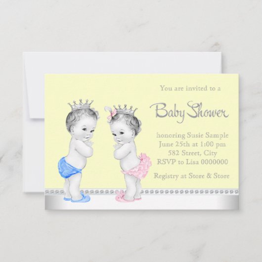 Elegant roze en blauw tweeling Baby shower Kaart (Voorkant)