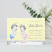 Elegant roze en blauw tweeling Baby shower Kaart (Staand voorkant)